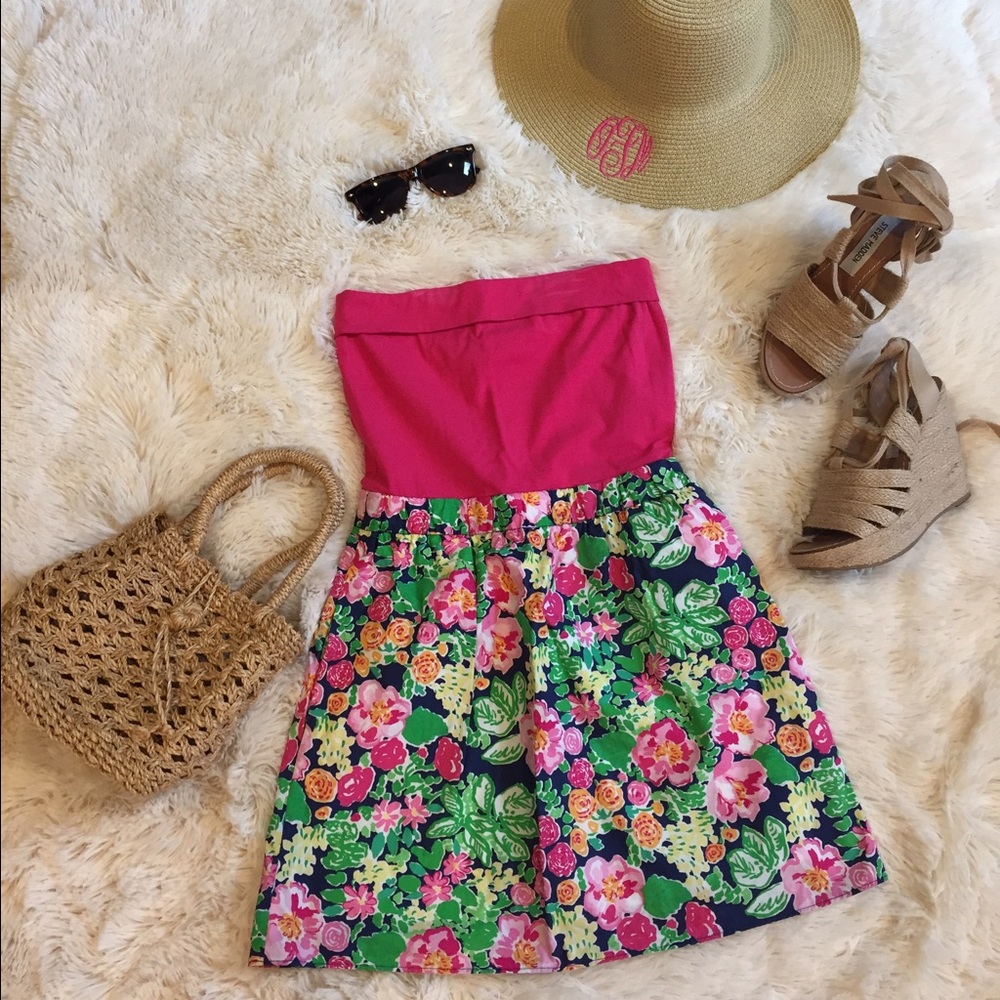 🎉HP!!🎉 Lilly Pulitzer Pink Navy Floral Dress XS
